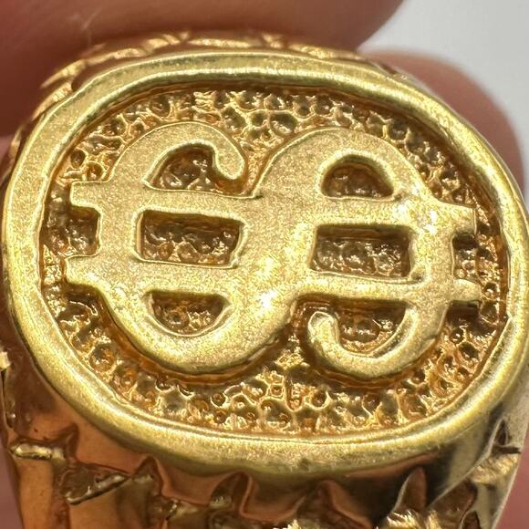 Men's gold plated Dollar money sign nugget statement signet ring size 13 - Picture 9 of 10